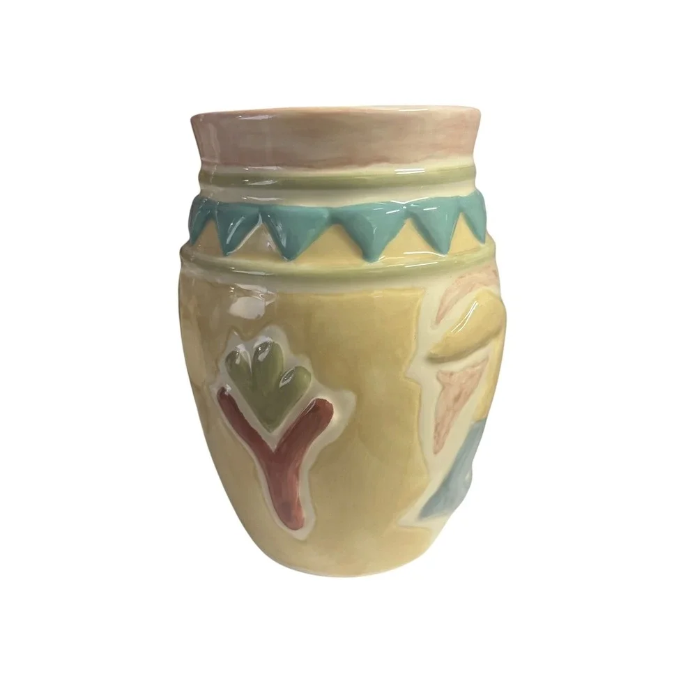 B&D China Abstract Pastel Ceramic Vase Postmodern Embossed Geometric 5 Inch